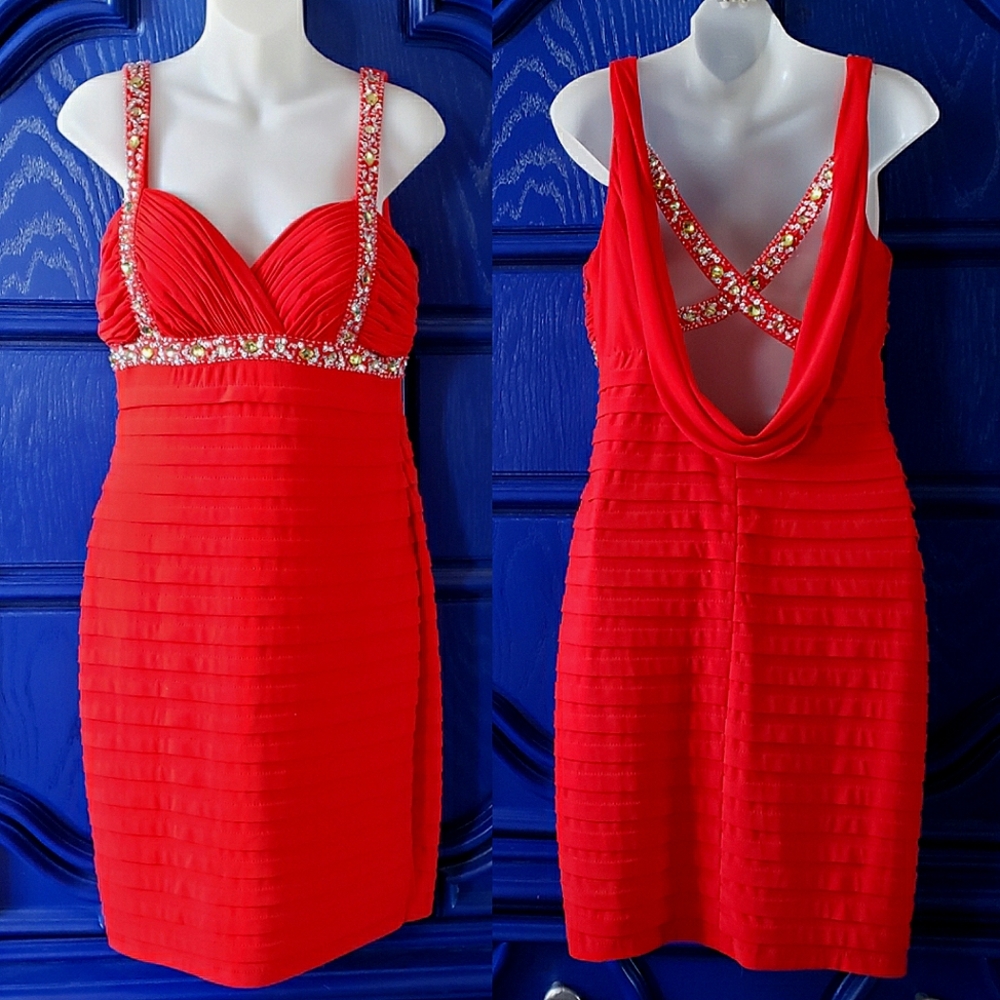 Sexy Red Dress Sequin Rhinestone Embellishments Betsy & Adam